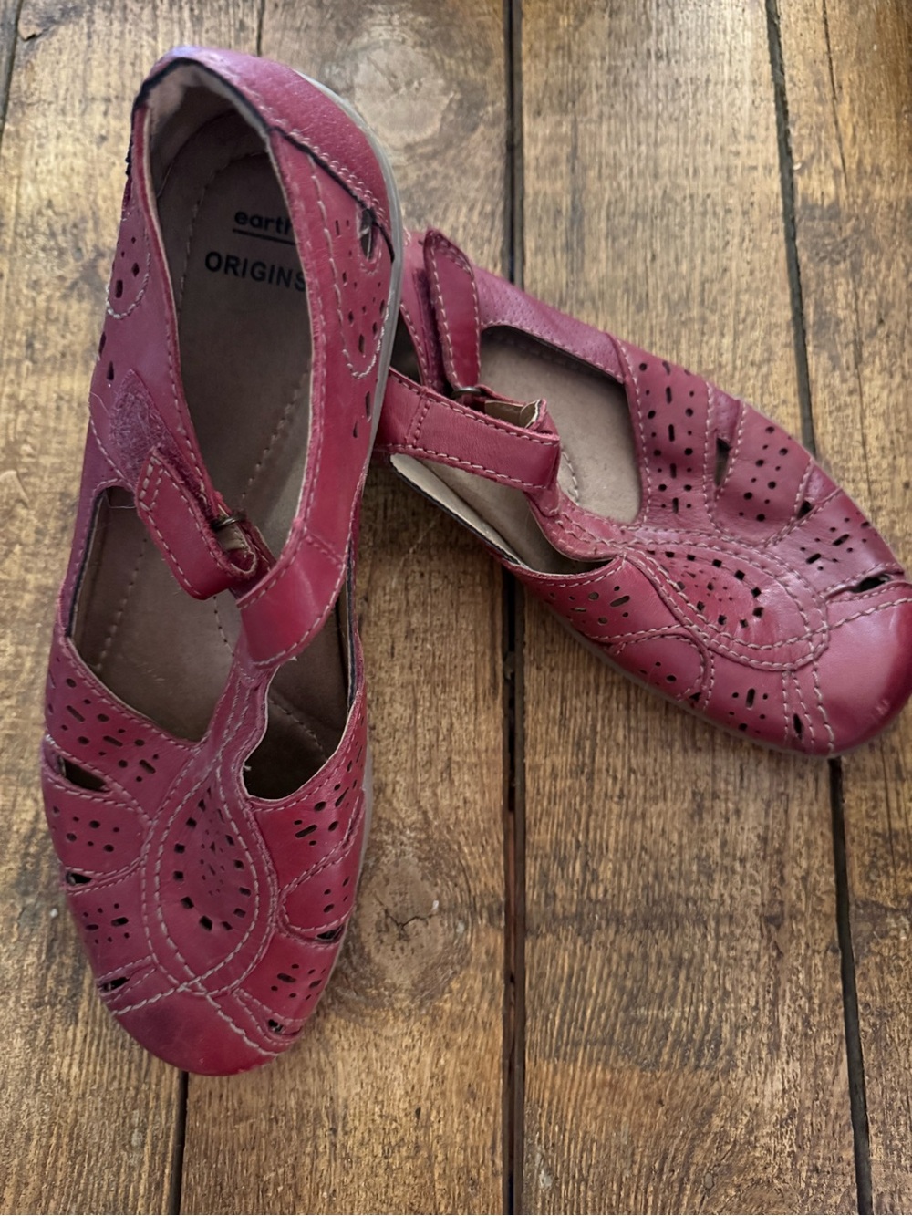 Earth Origins Women's Burgundy Leather Mary Jane Flats